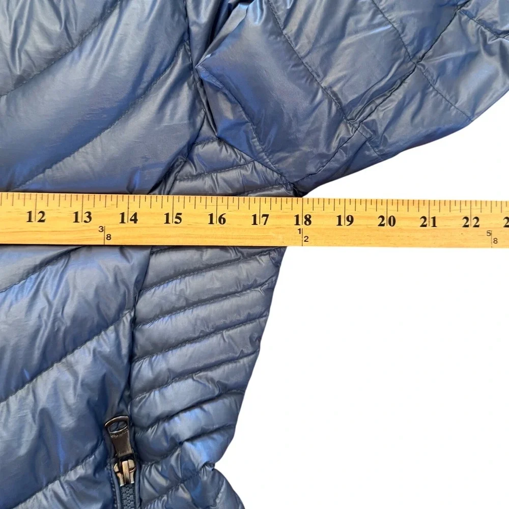 Calvin Klein Womens XS Metallic Blue Packable Premium Down Hooded Puffer Jacket